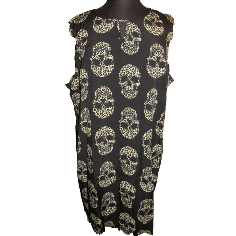 Emery Rose Black Leopard Skull Sleeveless Dress Plus Size 3X